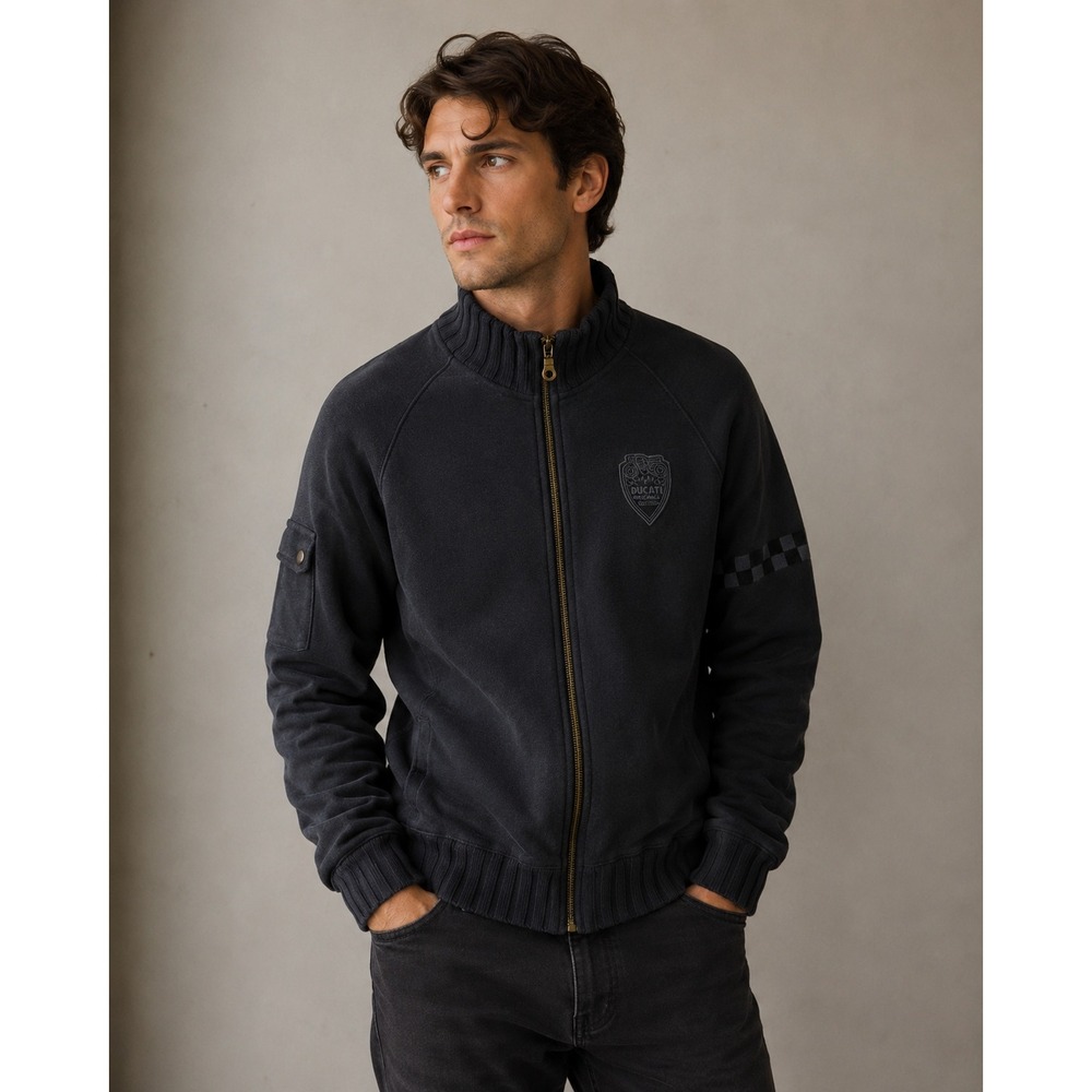 Ducati Meccanica Men Charcoal Gray Full Zip Track Jacket Moto Racing